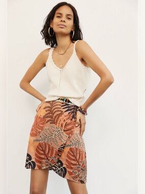 Anthropologie FARM Rio Brown and Black Tropical Print Isobel Mini Skirt